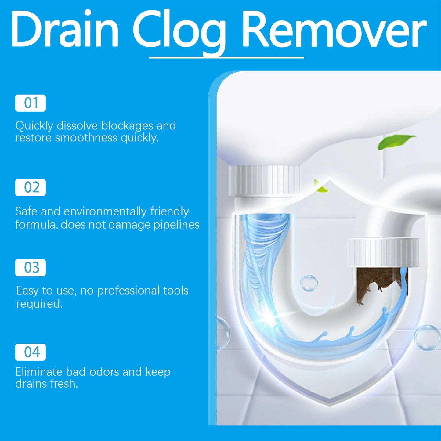Pipe Unclogging Effervescent Tablets Dissolved Toilet Floor Drain Kitchen Sewer Blocked