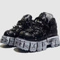 Women's Black Thick-soled Buckle-up Motorcycle Boots