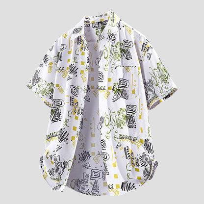Men's Short-Sleeve Beach Casual Printed Shirt Jacket