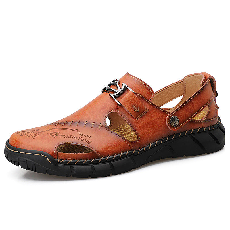 Genuine Leather Youth Casual Sandals Mens Trendy All-Match Slippers