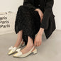 Vintage-Inspired Bow Slingback Heels With Metallic Cap Toe For Women
