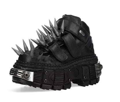 Women's Black Thick-soled Buckle-up Motorcycle Boots
