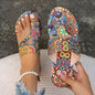Flat-Heeled Printed Toe-Strap Roman Style Sandals