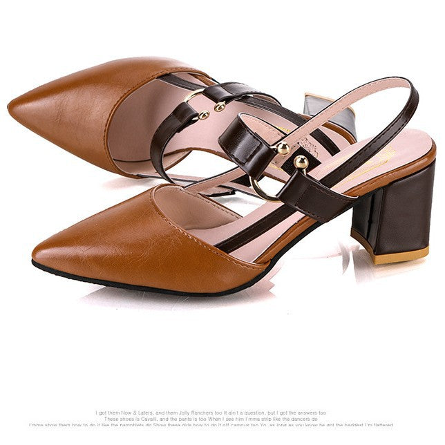 Women's Sandals Summer New Chunky Pointed Toe Hollow High Heel