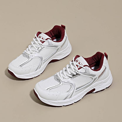 Women's Retro Color Block Chunky Sneakers, Breathable Mesh Casual Shoes