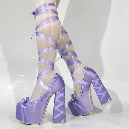 High-heeled Strappy Platform Chunky-heel Plus-size Womens Pumps