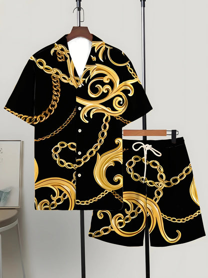 Printed Trendy Loose Short-Sleeve Shirt And Shorts Mens Set