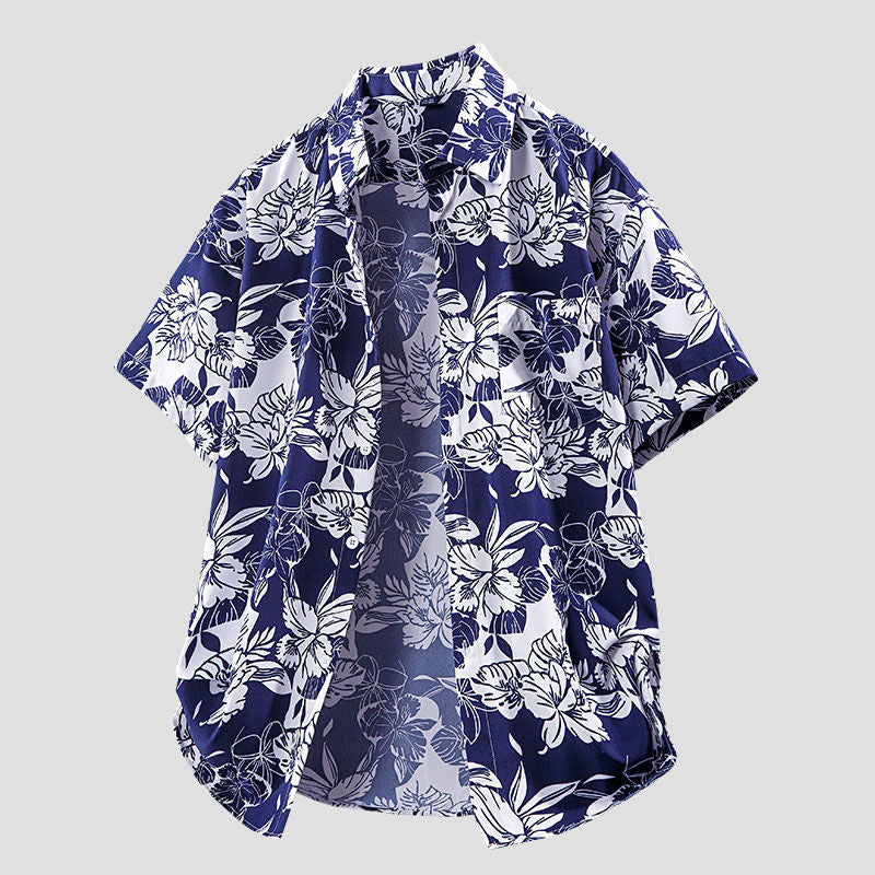 Men's Short-Sleeve Beach Casual Printed Shirt Jacket