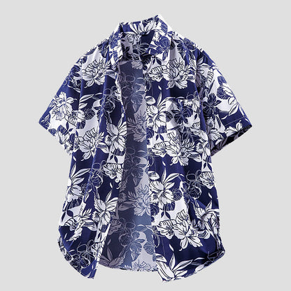 Men's Short-Sleeve Beach Casual Printed Shirt Jacket