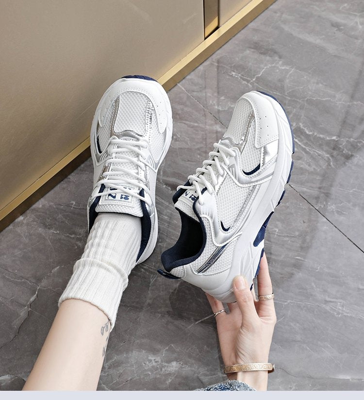 Women's Retro Color Block Chunky Sneakers, Breathable Mesh Casual Shoes