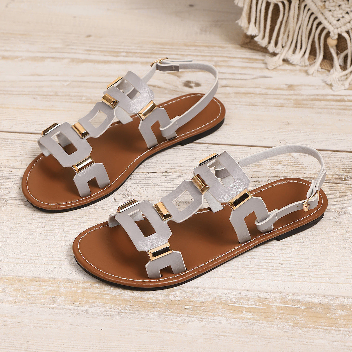 Plus-size Belt-buckle Flat Hollow-out Sandals