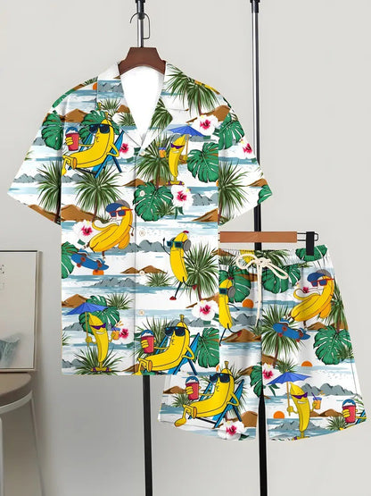 Printed Trendy Loose Short-Sleeve Shirt And Shorts Mens Set