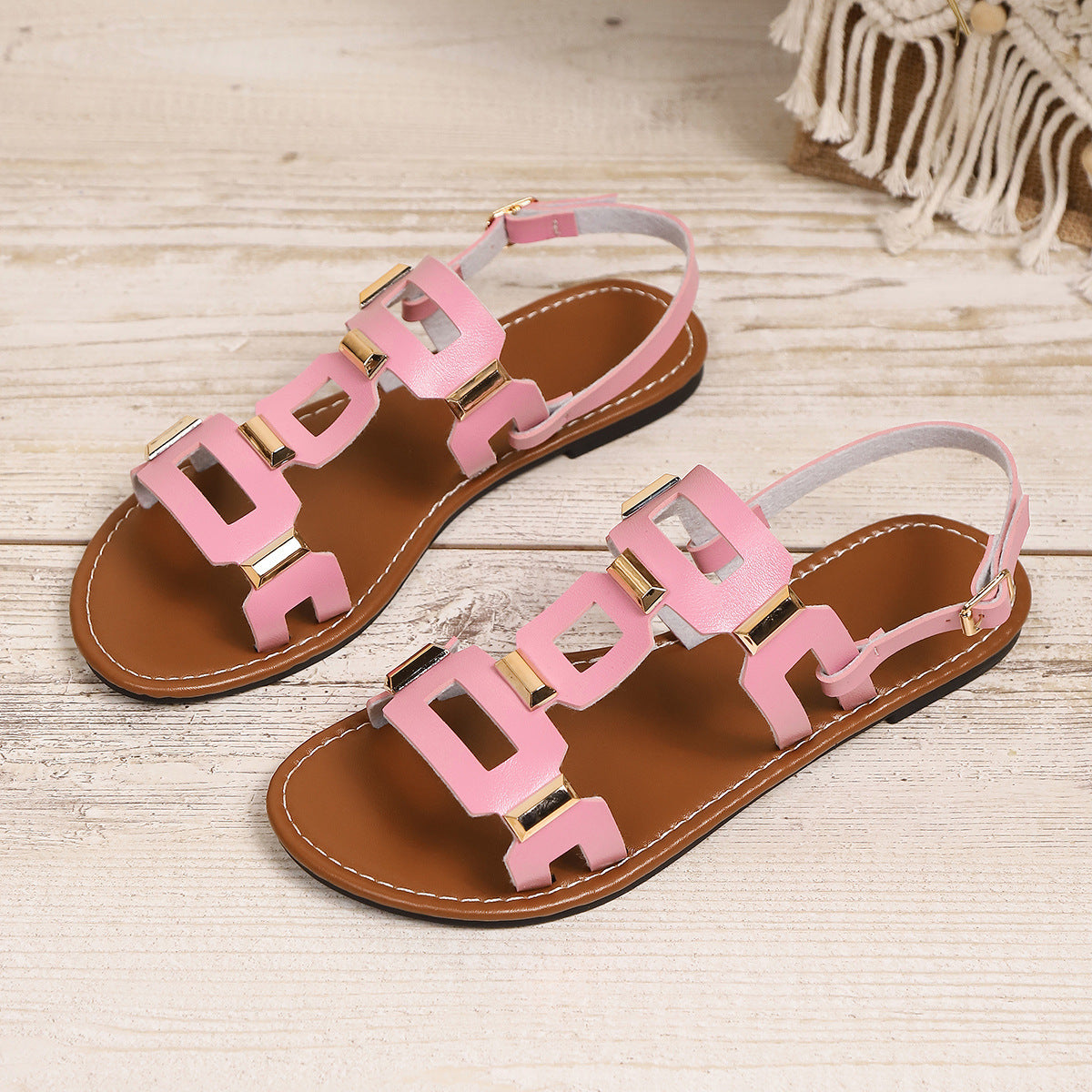 Plus-size Belt-buckle Flat Hollow-out Sandals