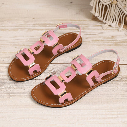 Plus-size Belt-buckle Flat Hollow-out Sandals