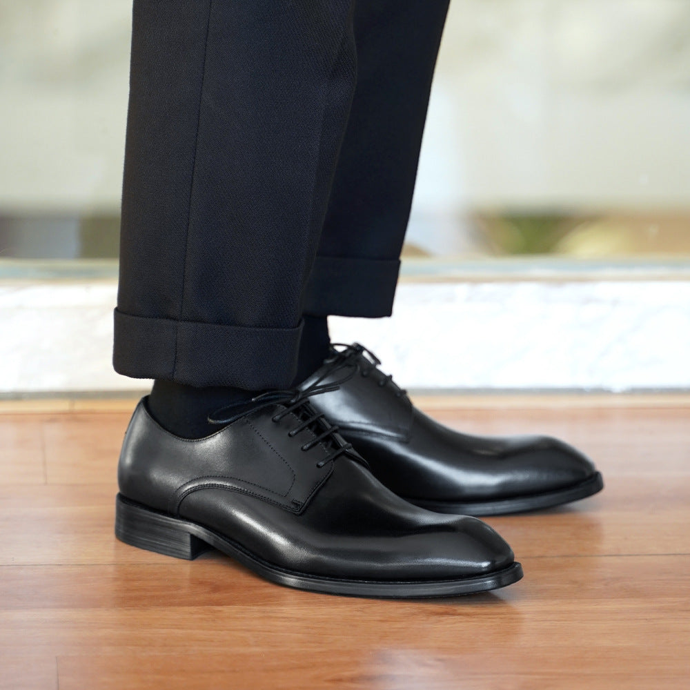 Men's Fashion Distressed Square-Toe Leather Shoes With Wood Grain Pattern