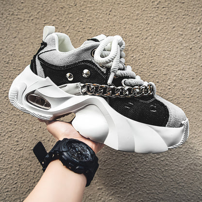 Mens Casual Elevated Denim Sneakers With Thick Soles