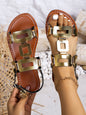 Plus-size Belt-buckle Flat Hollow-out Sandals