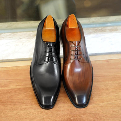 Men's Fashion Distressed Square-Toe Leather Shoes With Wood Grain Pattern