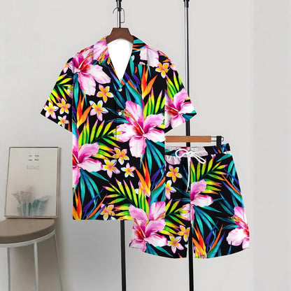 Printed Trendy Loose Short-Sleeve Shirt And Shorts Mens Set