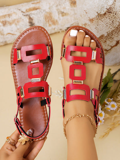 Plus-size Belt-buckle Flat Hollow-out Sandals