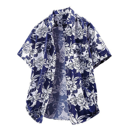 Men's Short-Sleeve Beach Casual Printed Shirt Jacket